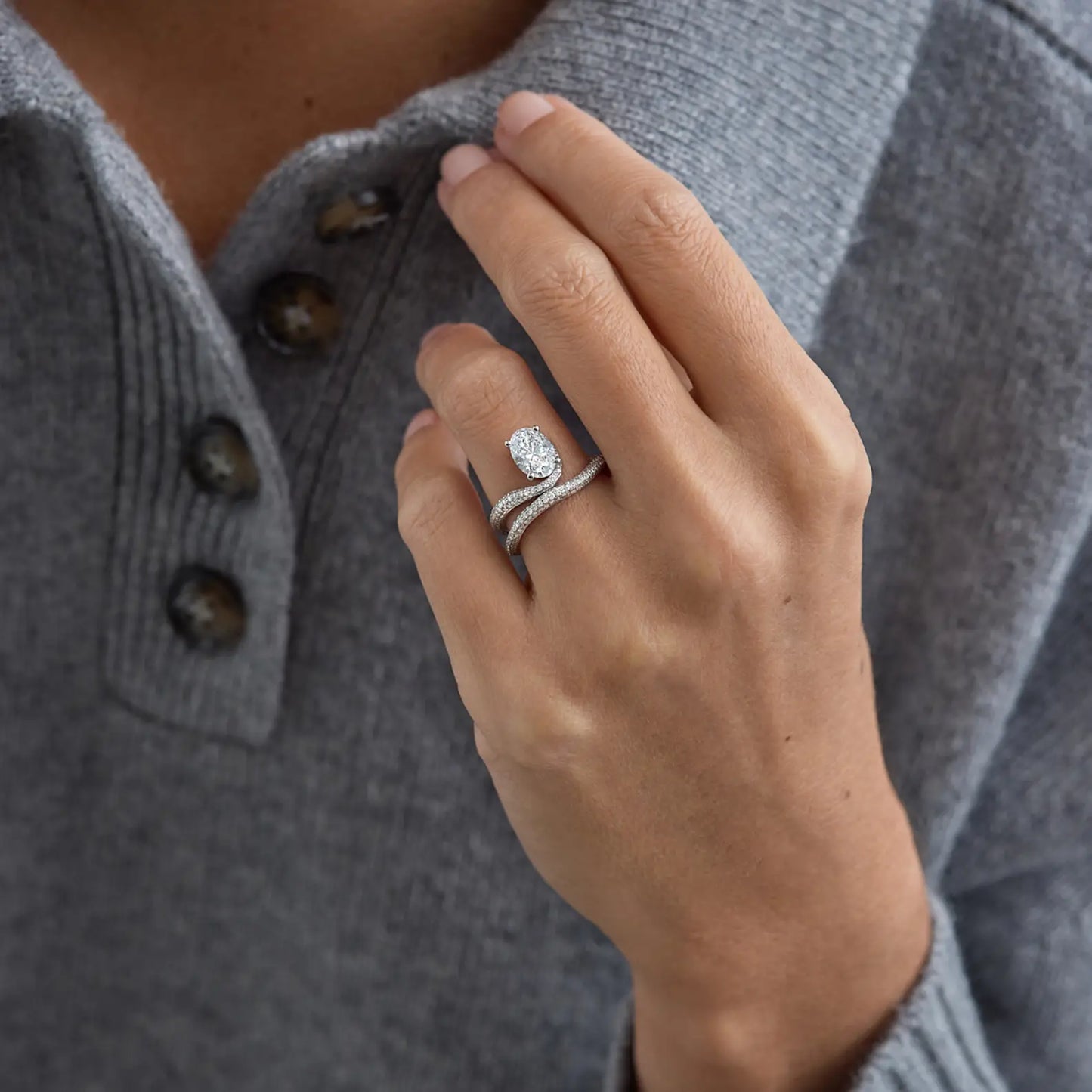 Timeless 0.9 CT Oval Cut Swirl Double Pave Unique Styled Lab Grown Diamond Engagement Ring