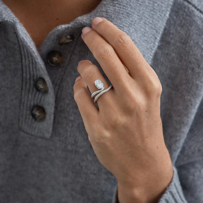 Timeless 0.9 CT Oval Cut Swirl Double Pave Unique Styled Lab Grown Diamond Engagement Ring