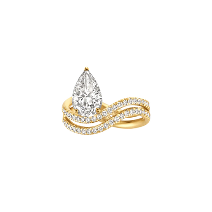 Timeless 1.8 CT Pear Cut Double Shank Swirl Pave Lab Grown Diamond Engagement Ring