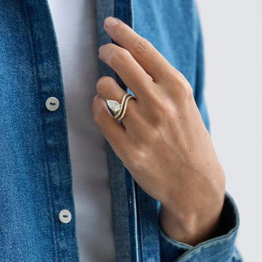 Timeless 1.8 CT Pear Cut Double Shank Swirl Pave Lab Grown Diamond Engagement Ring