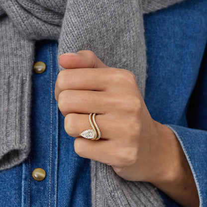 Timeless 1.8 CT Pear Cut Double Shank Swirl Pave Lab Grown Diamond Engagement Ring