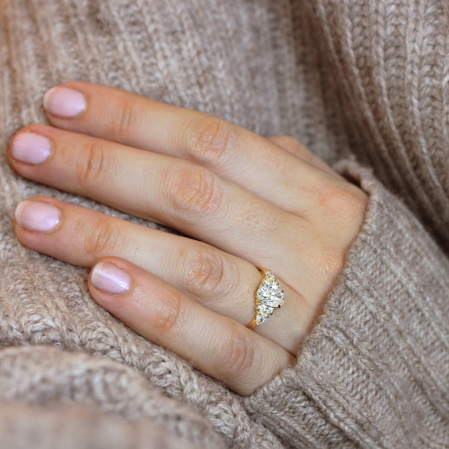 Marquise Shaped Three Stone Lab Grown Diamond Engagement Ring