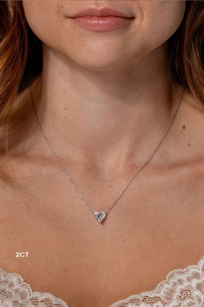 2 CT Heart Solitaire Lab Grown Diamond Necklace in Solid Gold
