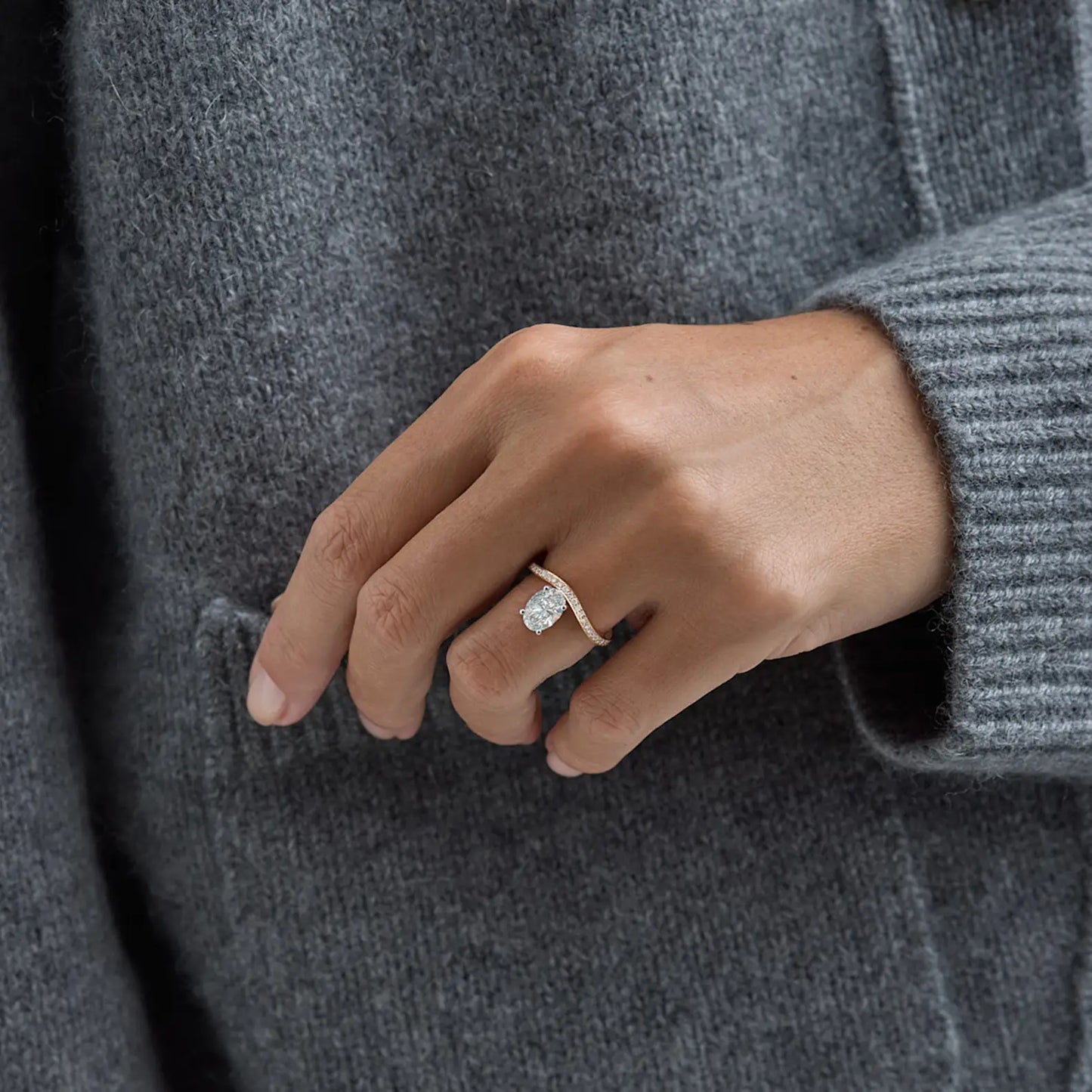 Timeless 0.71 CT Oval Cut Swirl Unique Pave Lab Grown Diamond Engagement Ring