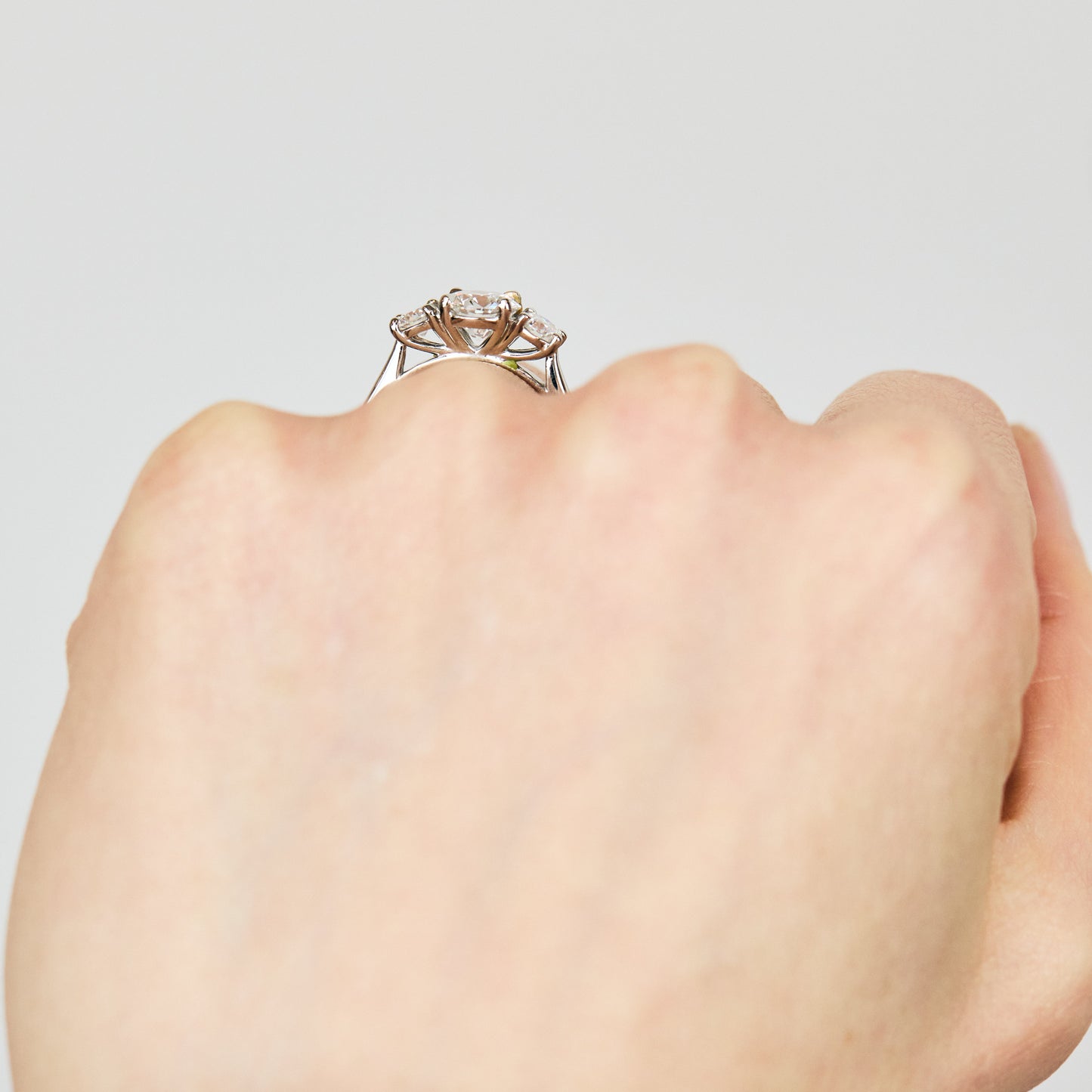 Marquise Shaped Three Stone Lab Grown Diamond Engagement Ring