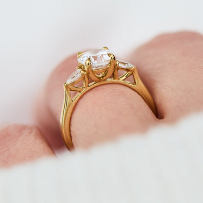 Marquise Shaped Three Stone Lab Grown Diamond Engagement Ring