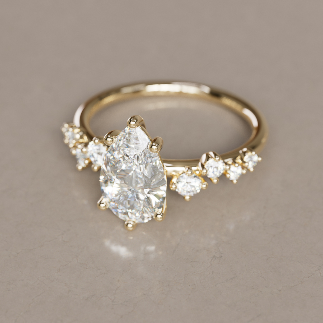 Marquise Shaped Three Stone Lab Grown Diamond Engagement Ring