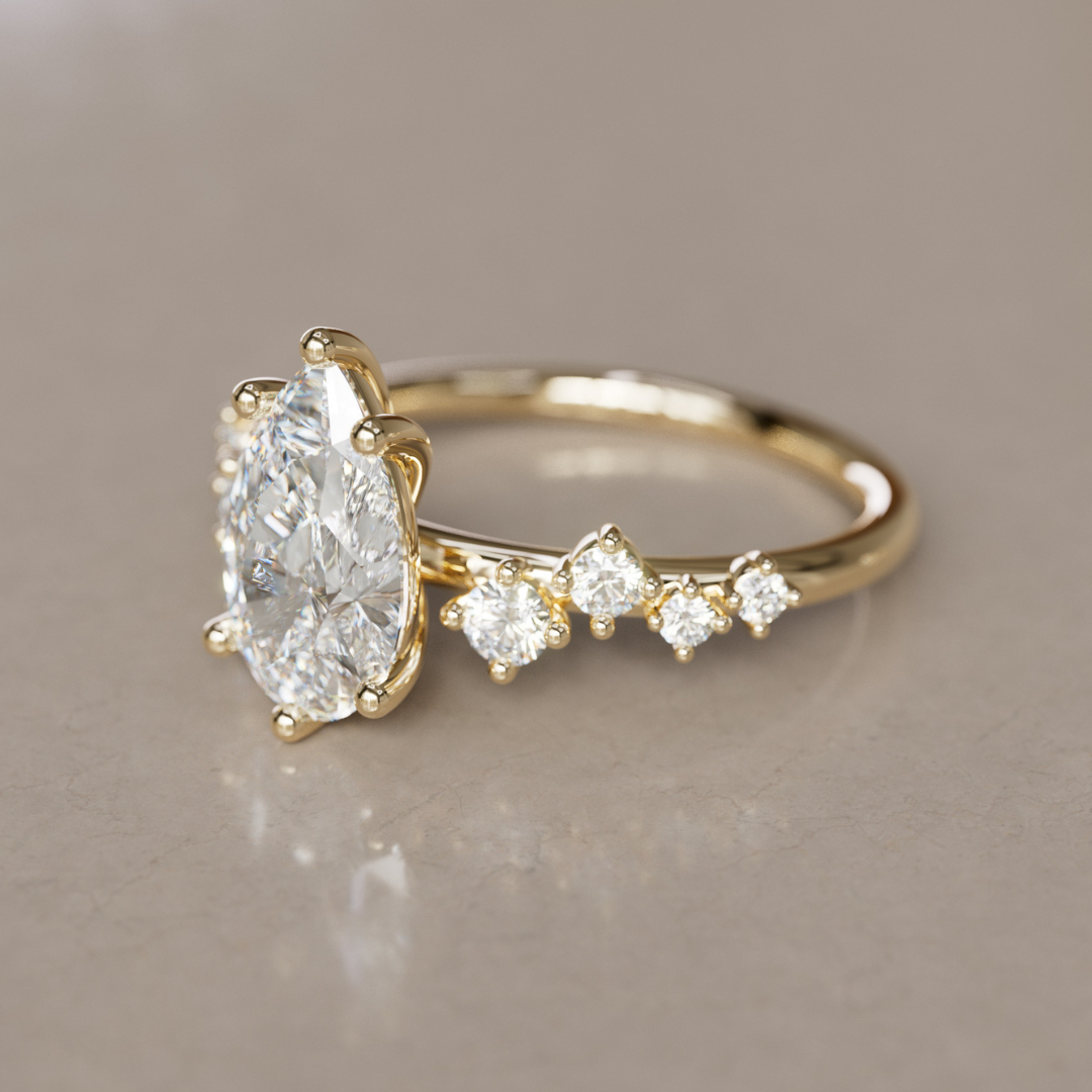 Marquise Shaped Three Stone Lab Grown Diamond Engagement Ring