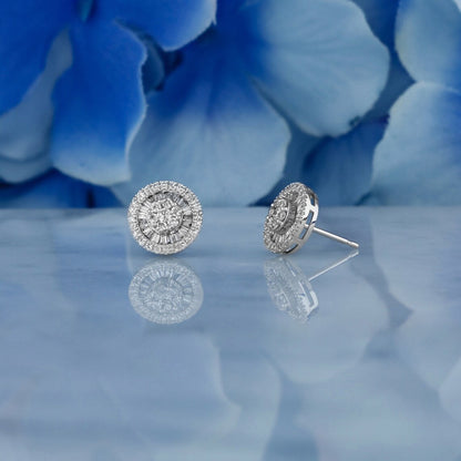 0.83 TCW Round & Baguette Moissanite Cluster Stud Earrings (Ready To Ship)