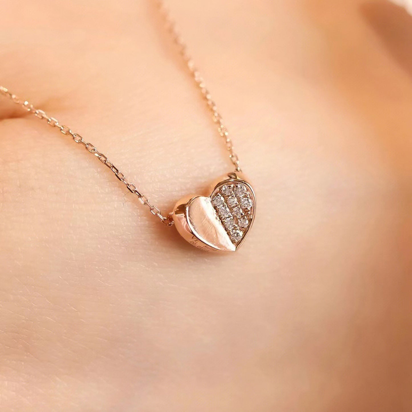 0.15 TCW Round Tiny Heart Moissanite Necklace 3