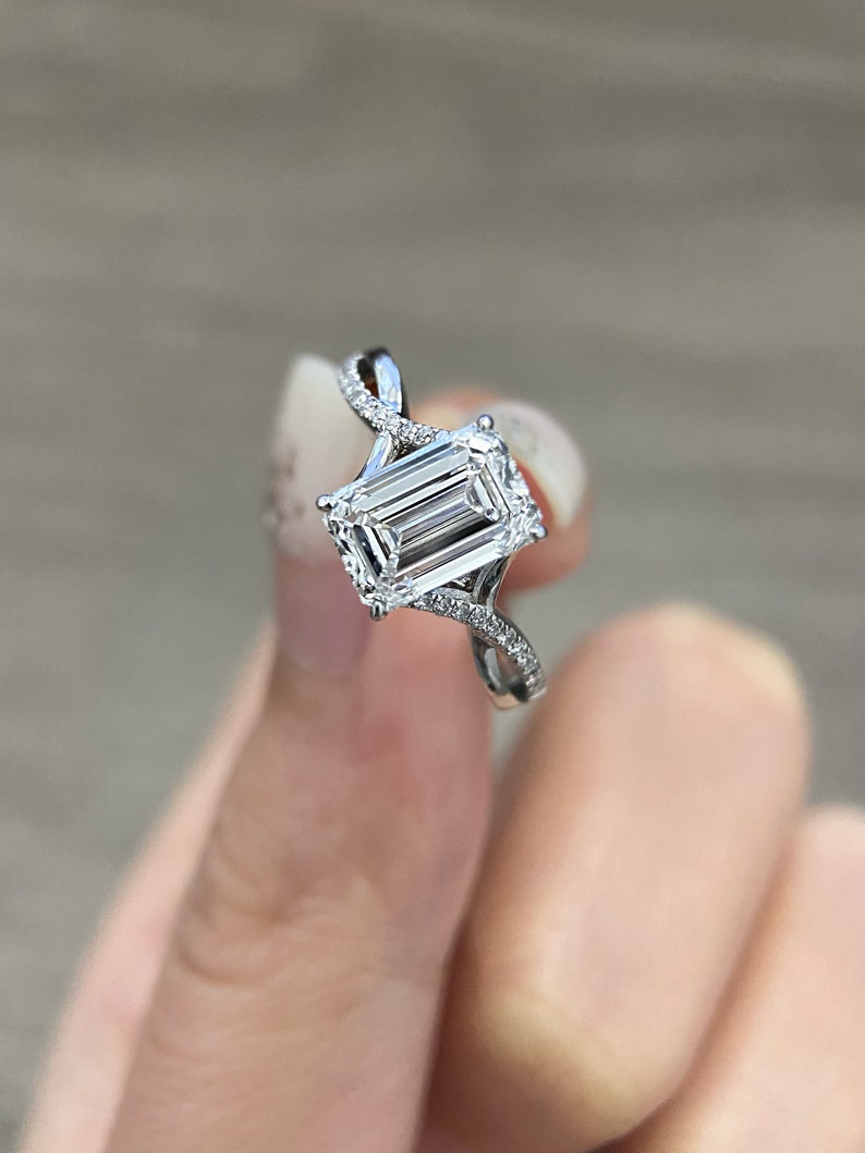 Marquise Shaped Three Stone Lab Grown Diamond Engagement Ring