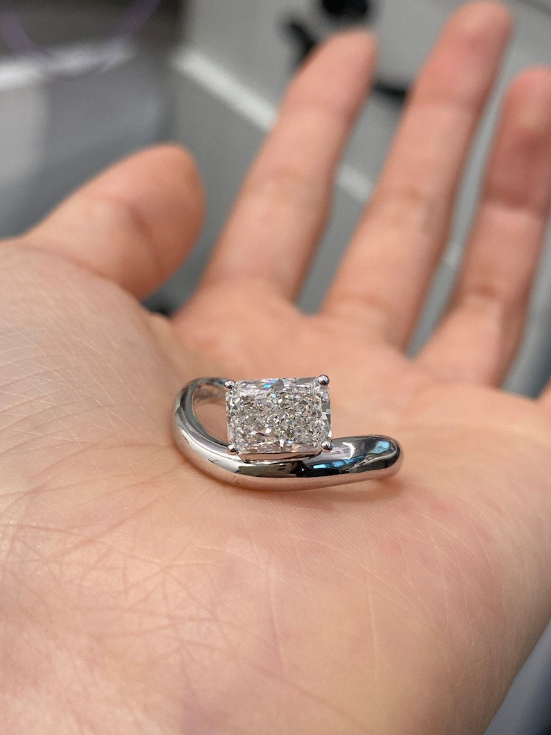 Marquise Shaped Three Stone Lab Grown Diamond Engagement Ring
