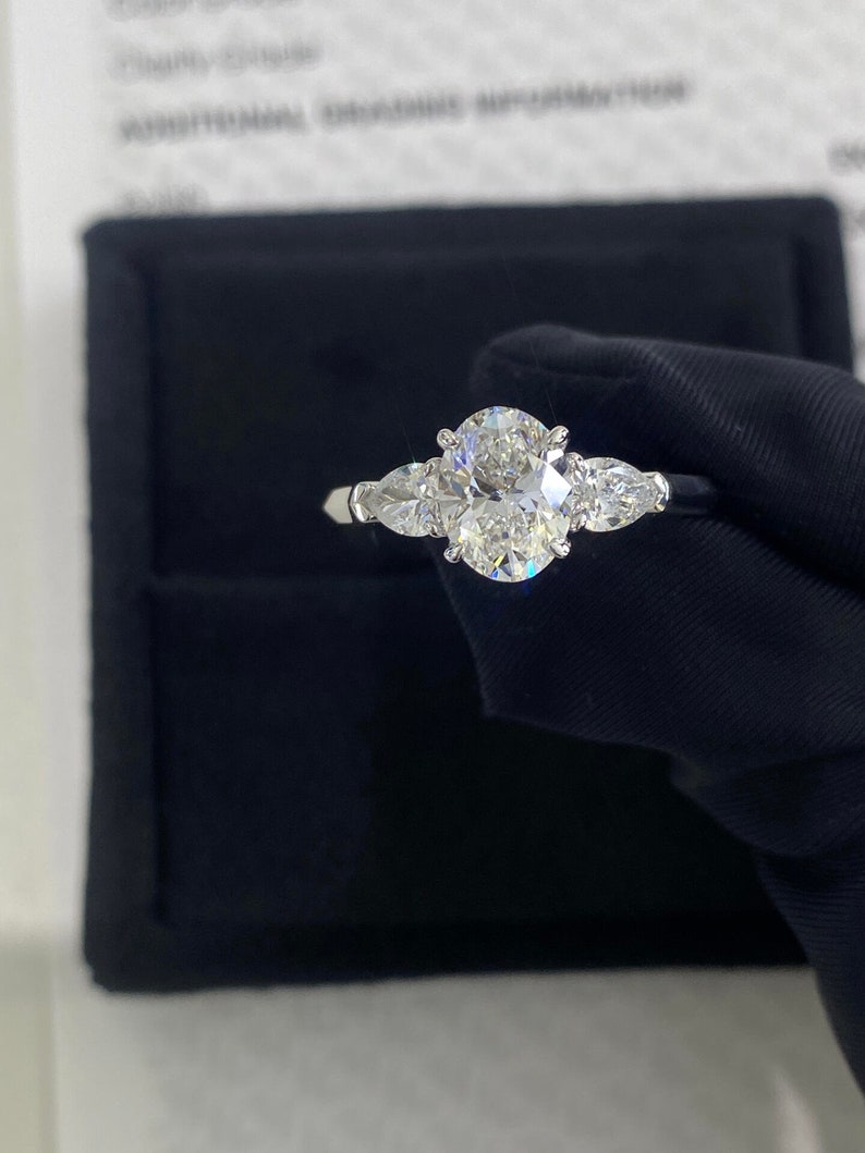 Marquise Shaped Three Stone Lab Grown Diamond Engagement Ring