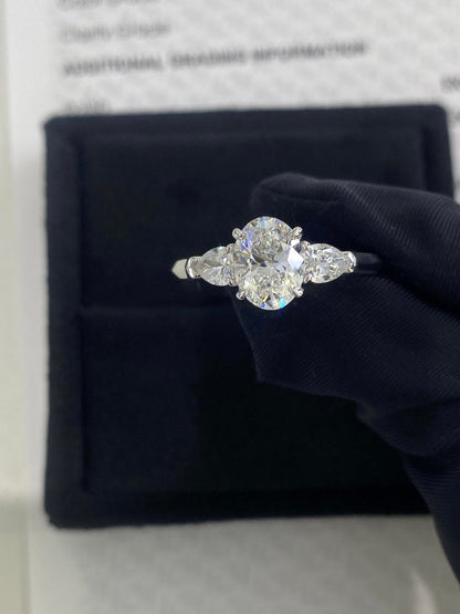 Marquise Shaped Three Stone Lab Grown Diamond Engagement Ring