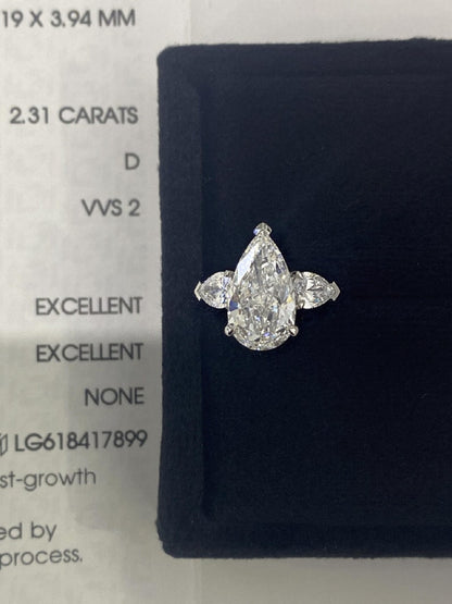 Marquise Shaped Three Stone Lab Grown Diamond Engagement Ring