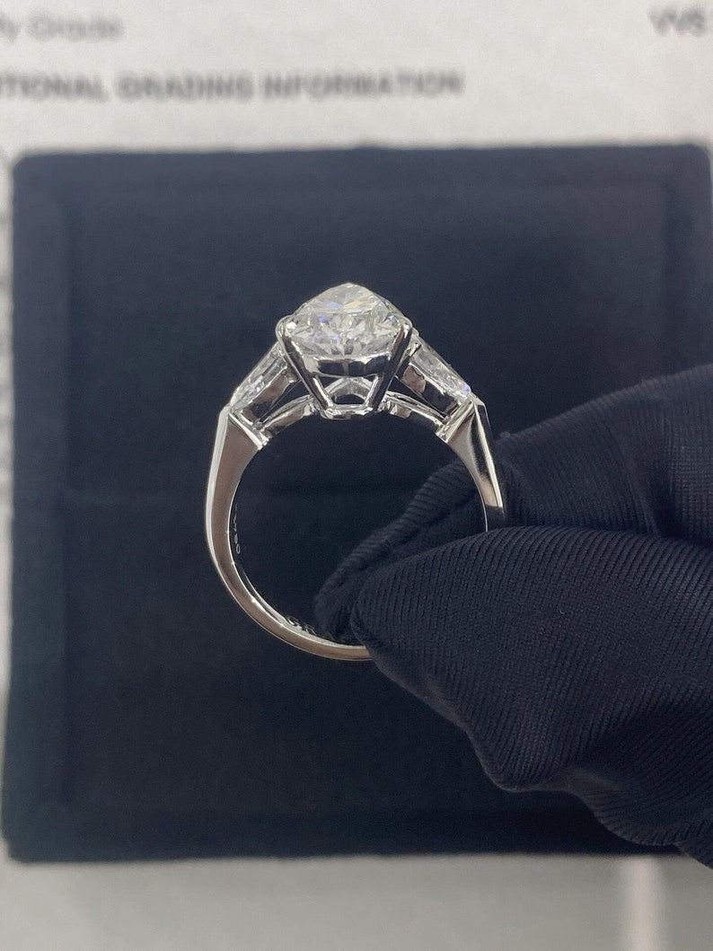 Marquise Shaped Three Stone Lab Grown Diamond Engagement Ring