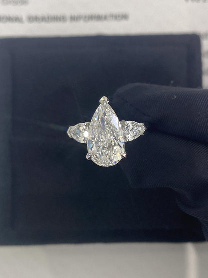 Marquise Shaped Three Stone Lab Grown Diamond Engagement Ring