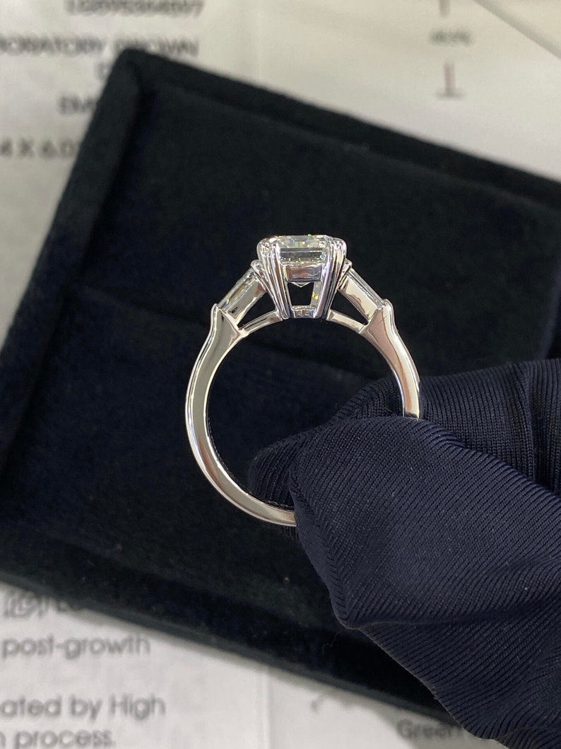 Marquise Shaped Three Stone Lab Grown Diamond Engagement Ring