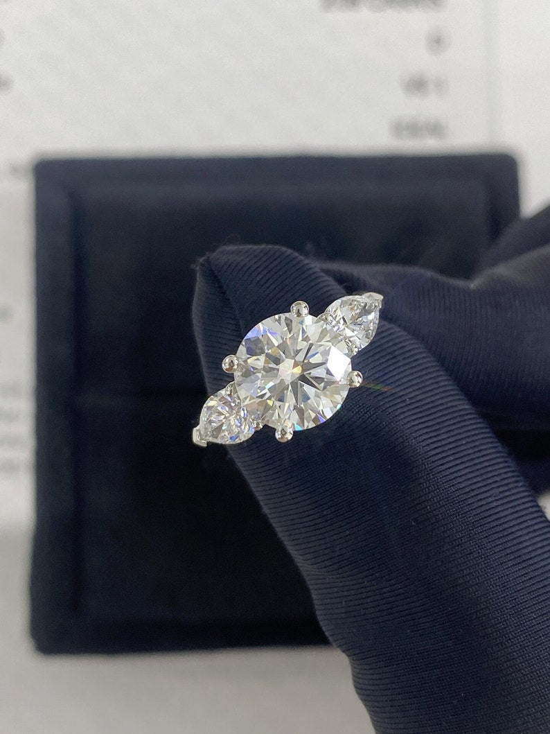Marquise Shaped Three Stone Lab Grown Diamond Engagement Ring