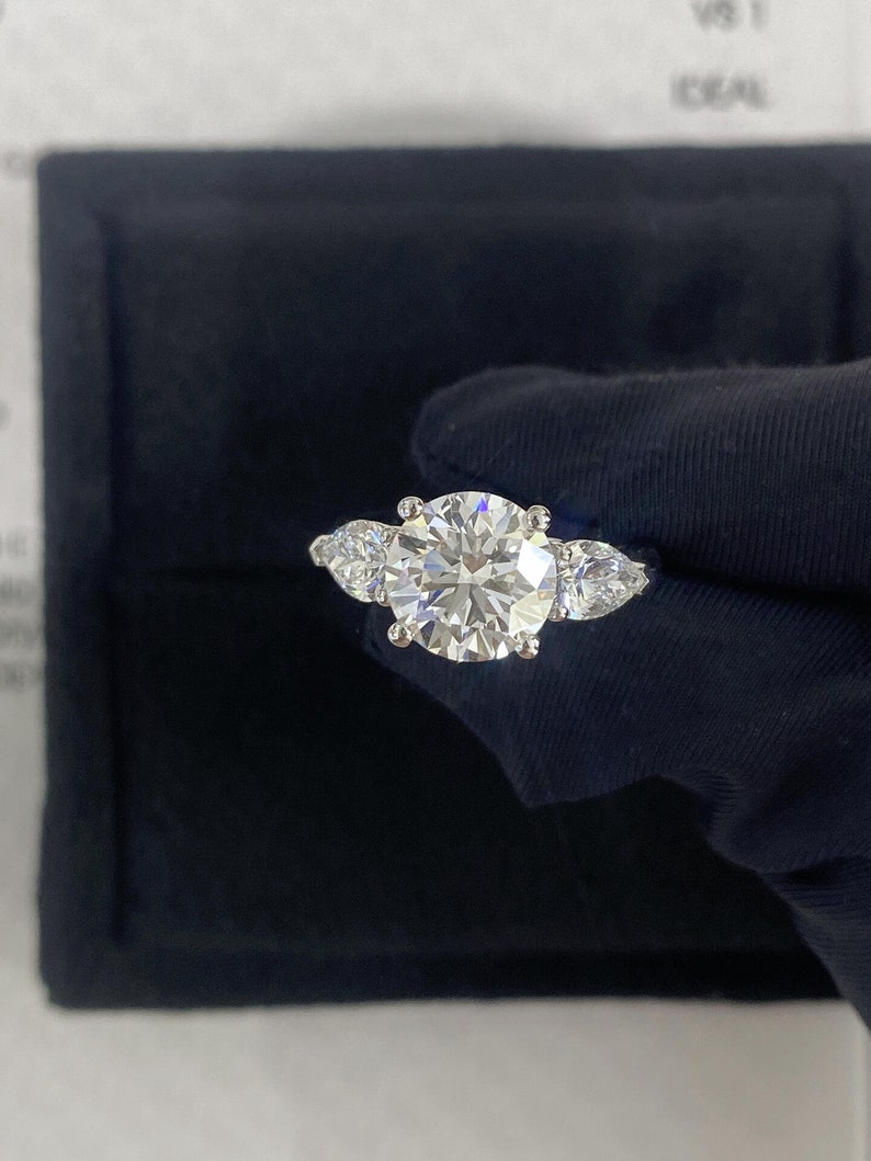 Marquise Shaped Three Stone Lab Grown Diamond Engagement Ring