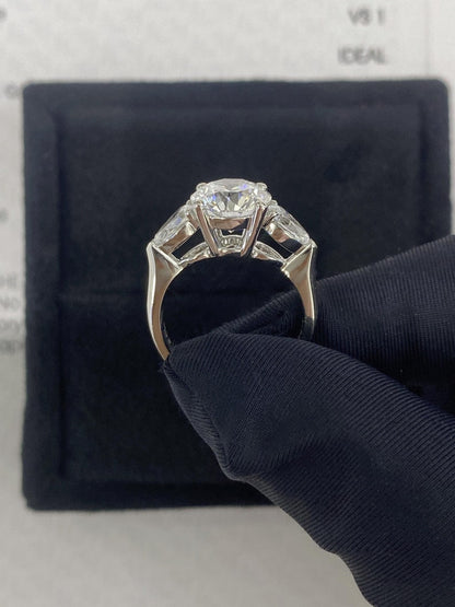 Marquise Shaped Three Stone Lab Grown Diamond Engagement Ring