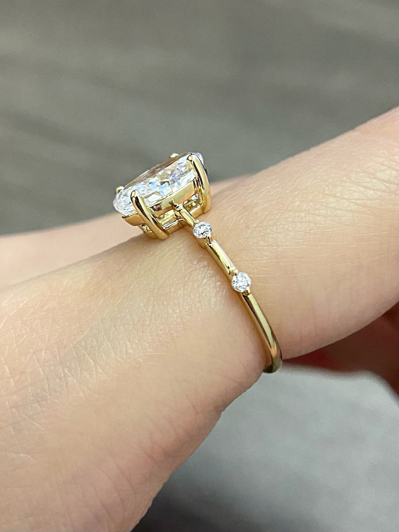 Marquise Shaped Three Stone Lab Grown Diamond Engagement Ring