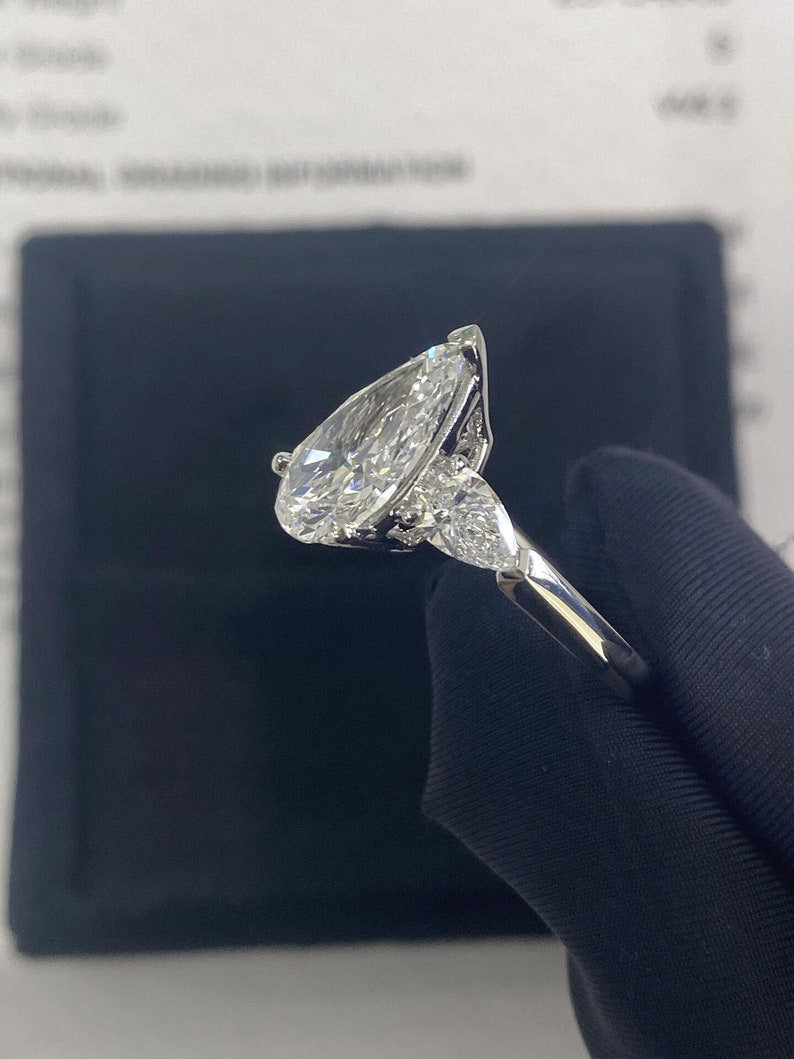Marquise Shaped Three Stone Lab Grown Diamond Engagement Ring