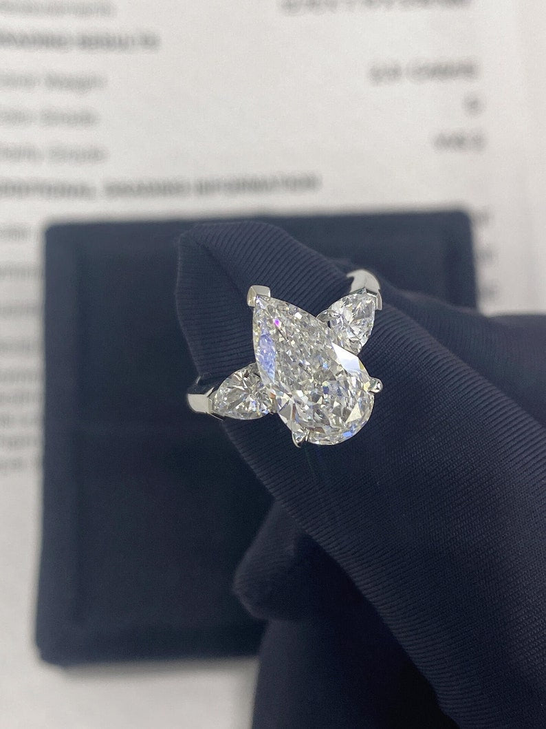 Marquise Shaped Three Stone Lab Grown Diamond Engagement Ring