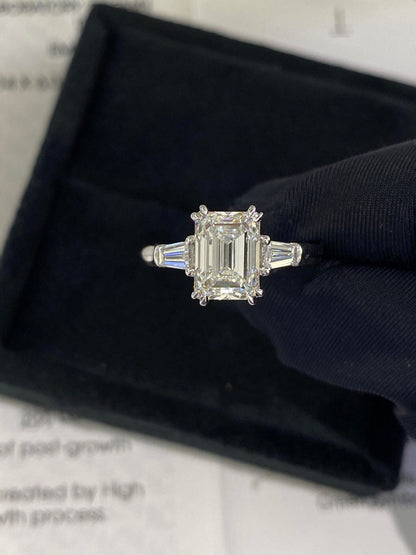 Marquise Shaped Three Stone Lab Grown Diamond Engagement Ring