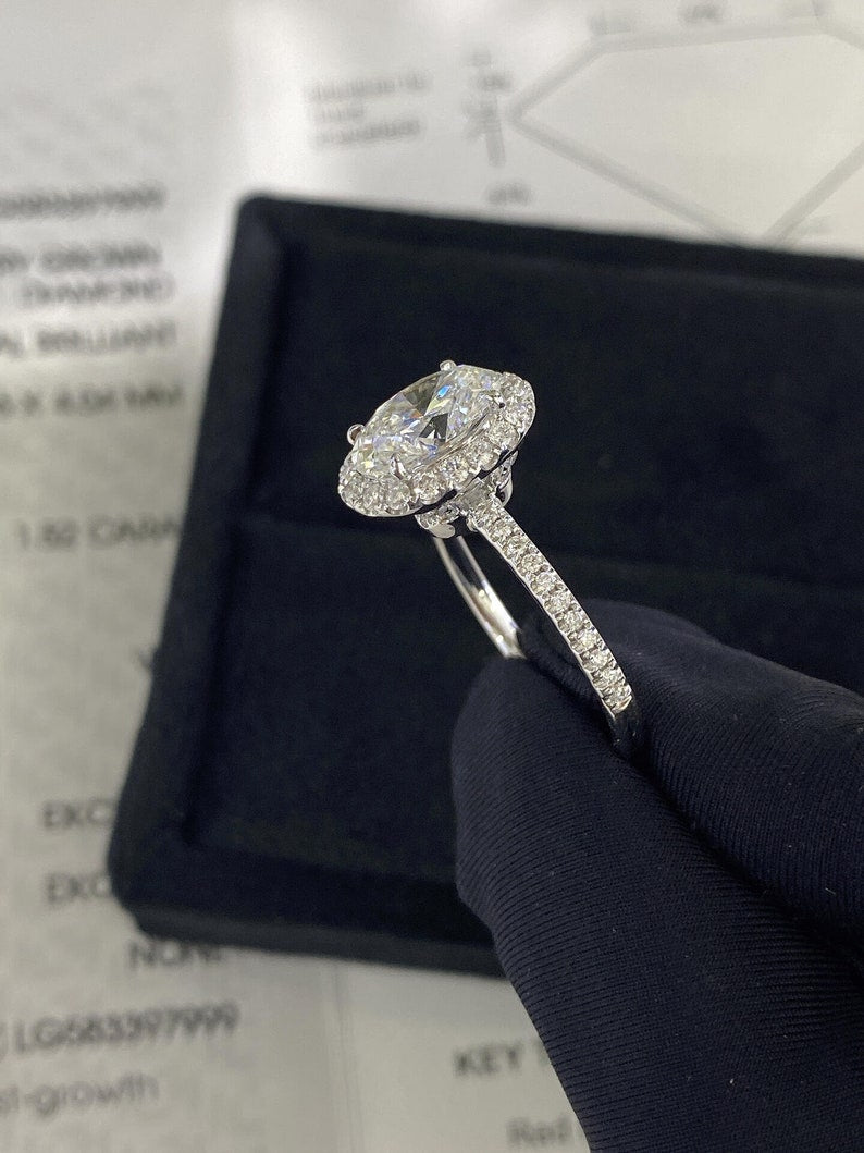 Marquise Shaped Three Stone Lab Grown Diamond Engagement Ring