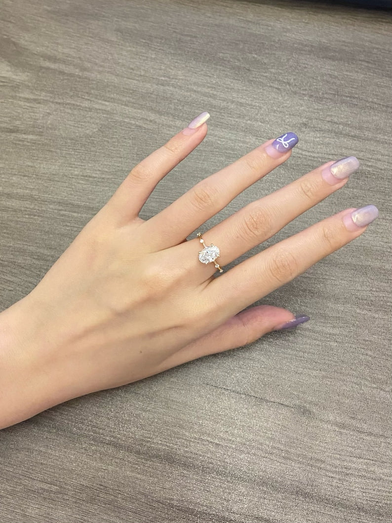 Marquise Shaped Three Stone Lab Grown Diamond Engagement Ring