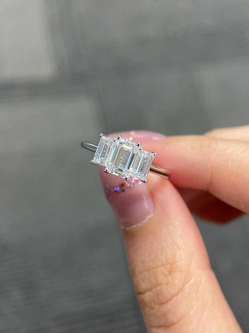 Marquise Shaped Three Stone Lab Grown Diamond Engagement Ring