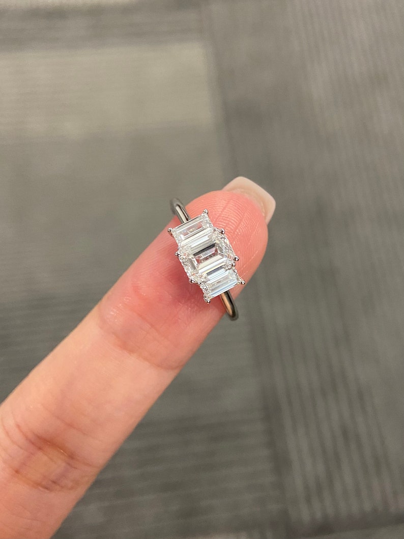 Marquise Shaped Three Stone Lab Grown Diamond Engagement Ring