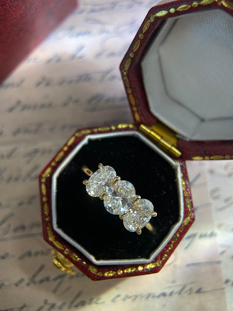 Marquise Shaped Three Stone Lab Grown Diamond Engagement Ring