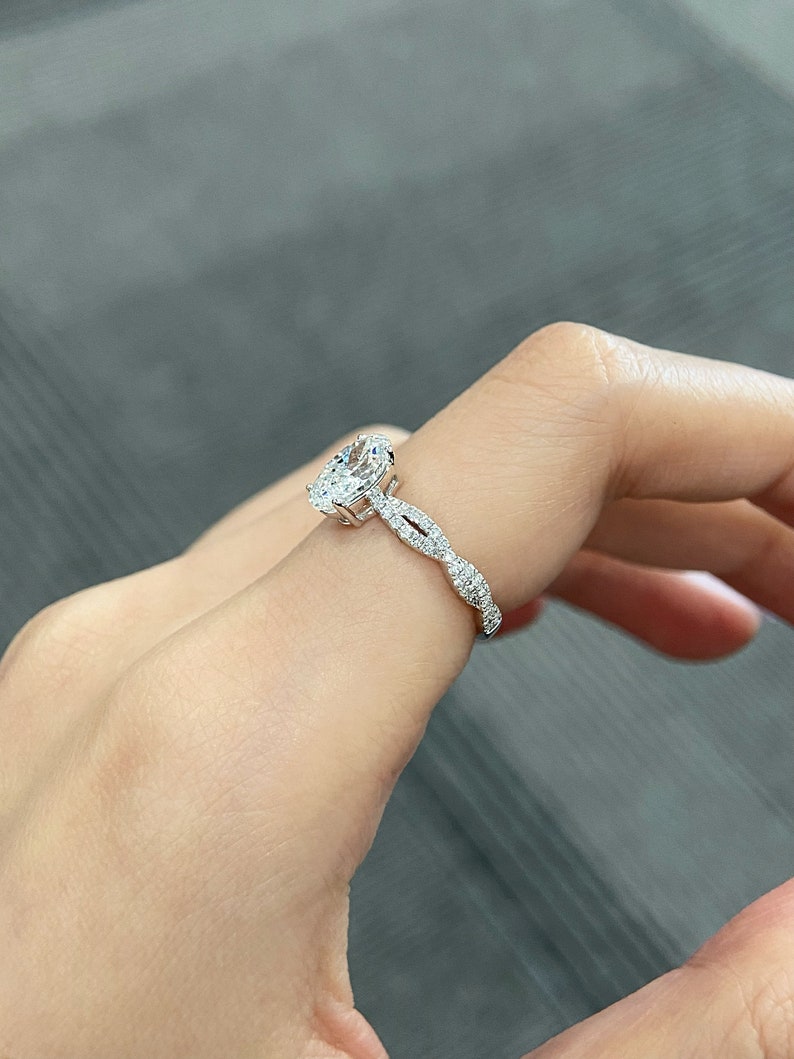 Marquise Shaped Three Stone Lab Grown Diamond Engagement Ring