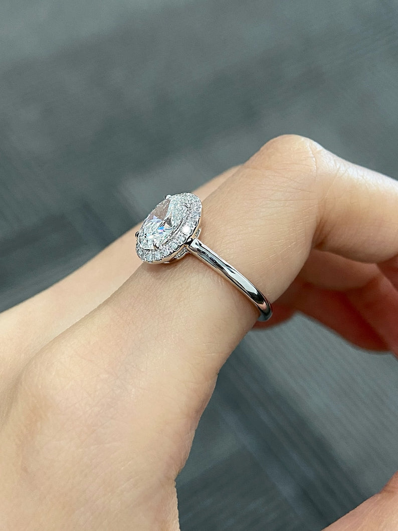 Marquise Shaped Three Stone Lab Grown Diamond Engagement Ring