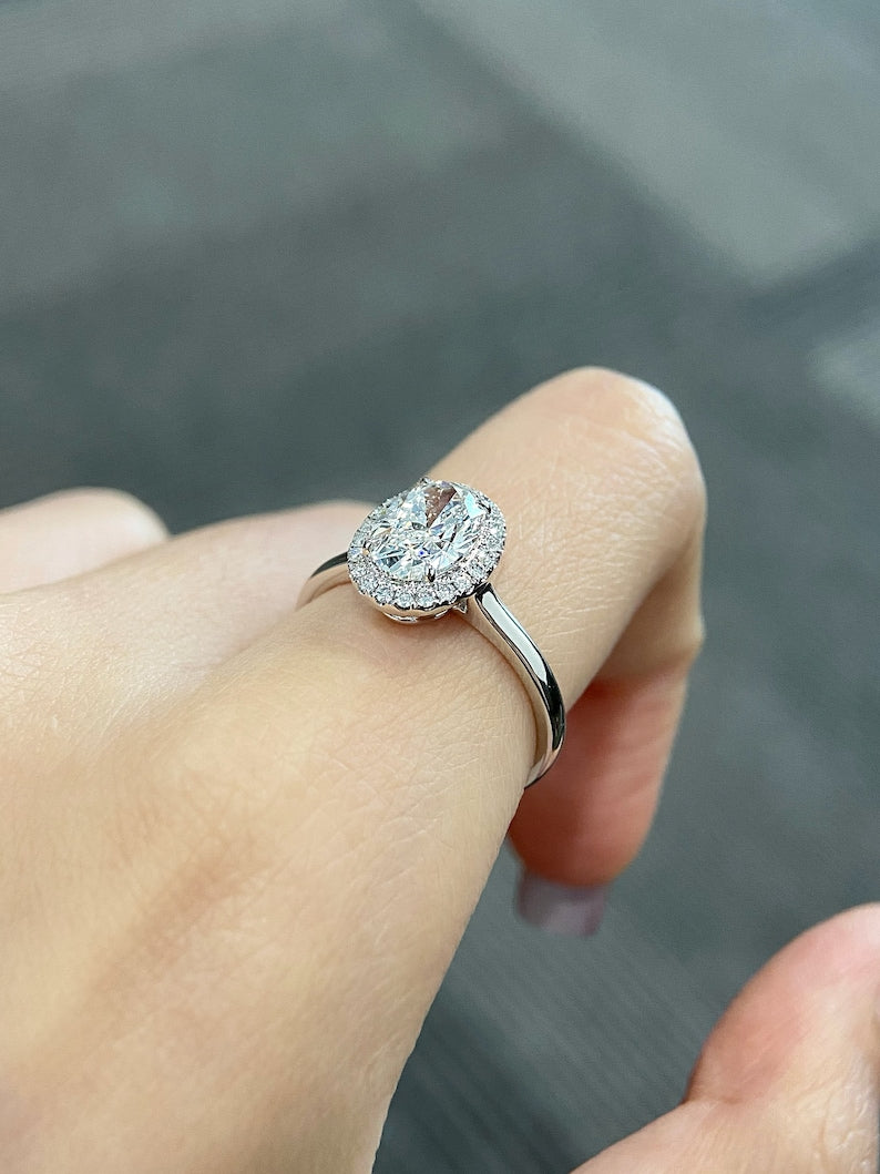 Marquise Shaped Three Stone Lab Grown Diamond Engagement Ring