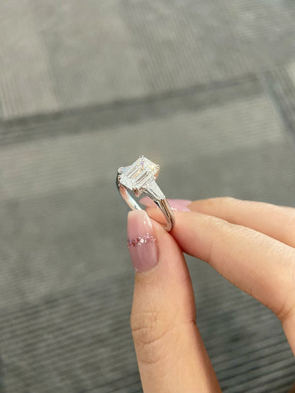 Marquise Shaped Three Stone Lab Grown Diamond Engagement Ring