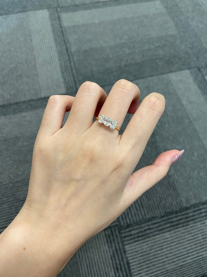 Marquise Shaped Three Stone Lab Grown Diamond Engagement Ring