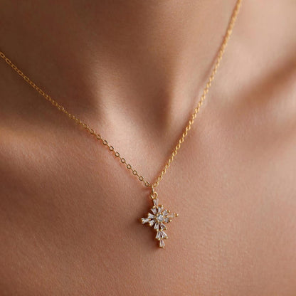0.4 TCW Round & Bageutte Cut Cross Moissanite Necklace