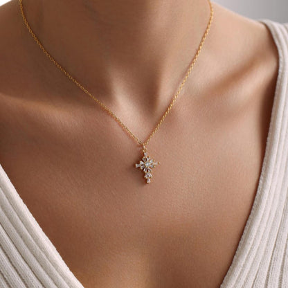 0.4 TCW Round & Bageutte Cut Cross Moissanite Necklace