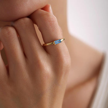 0.5 CT Baguette Solitaire Blue Topaz Gemstone Engagement Ring