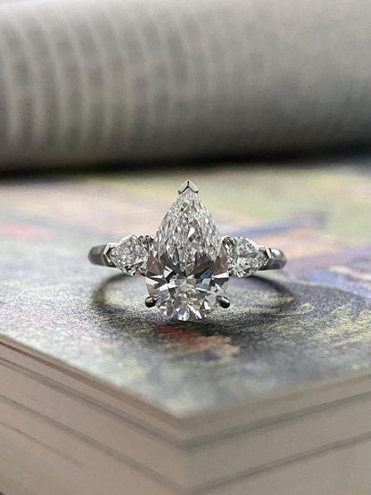 Marquise Shaped Three Stone Lab Grown Diamond Engagement Ring