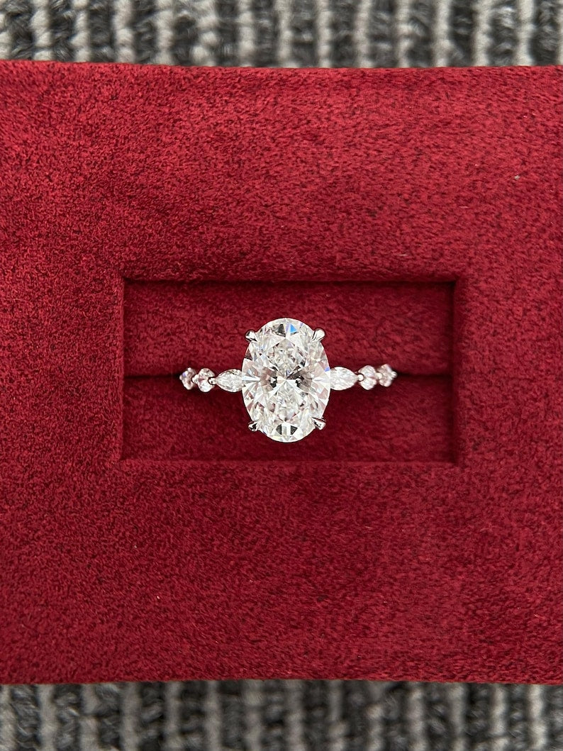 Marquise Shaped Three Stone Lab Grown Diamond Engagement Ring