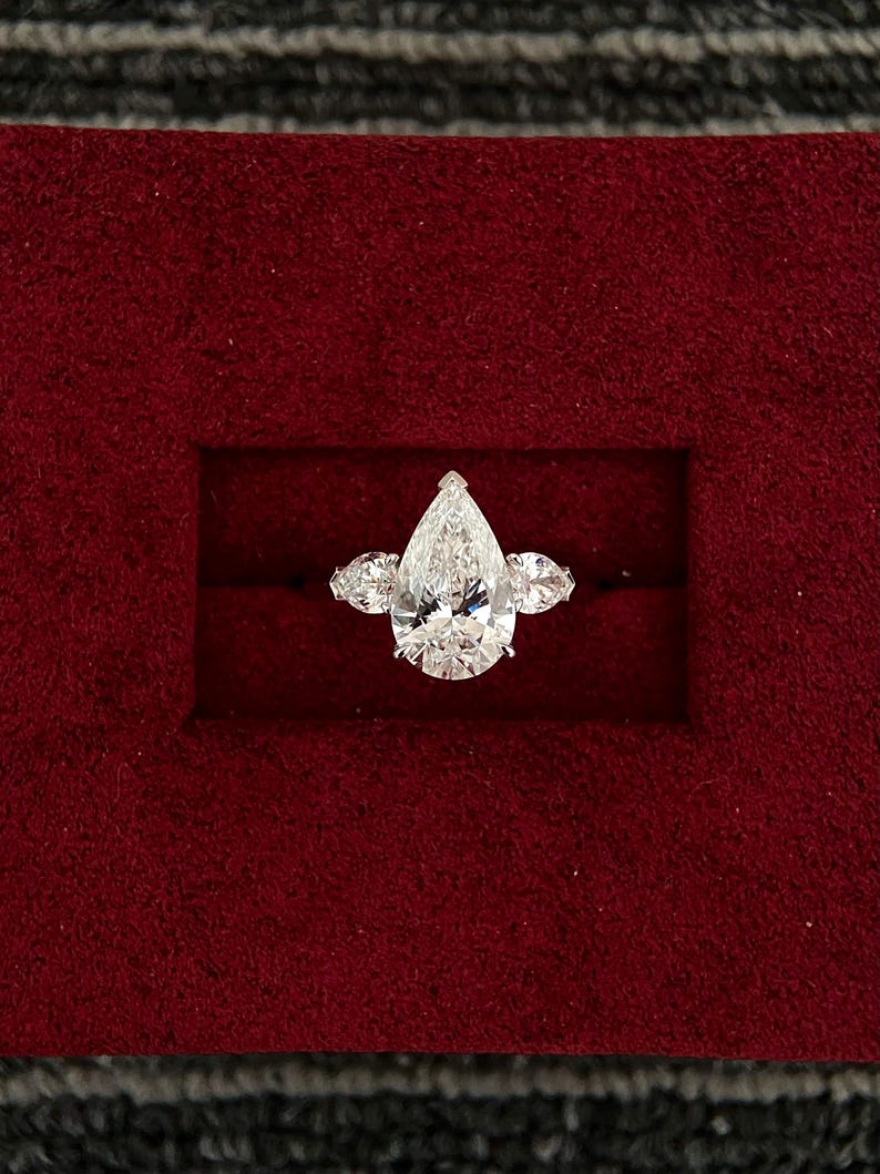 Marquise Shaped Three Stone Lab Grown Diamond Engagement Ring