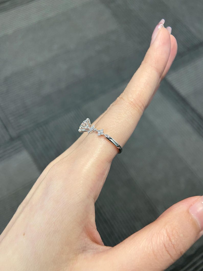 Marquise Shaped Three Stone Lab Grown Diamond Engagement Ring