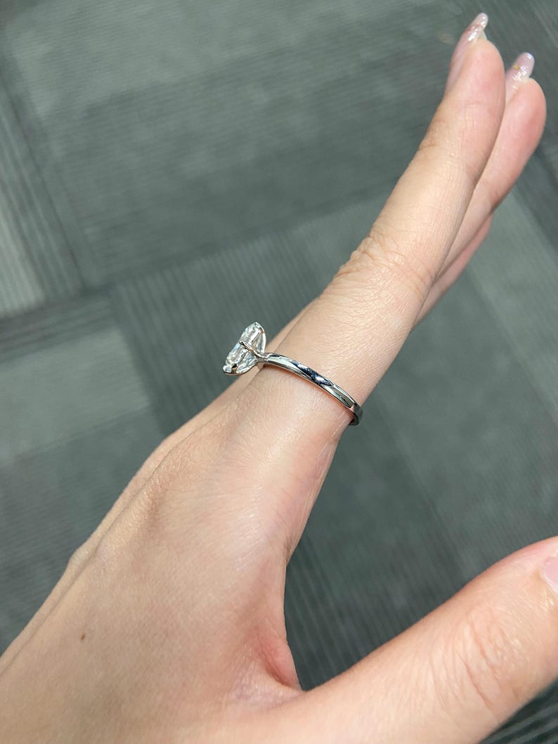 Marquise Shaped Three Stone Lab Grown Diamond Engagement Ring