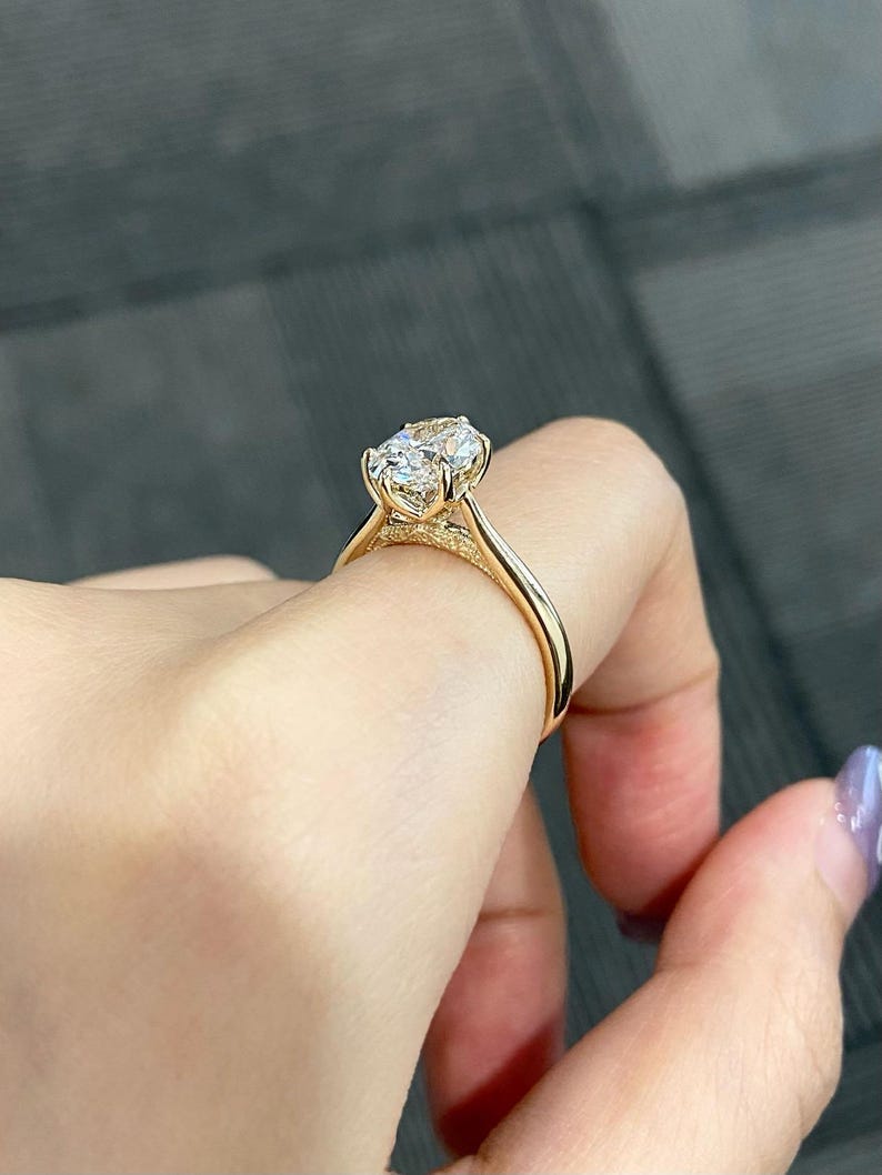 Marquise Shaped Three Stone Lab Grown Diamond Engagement Ring