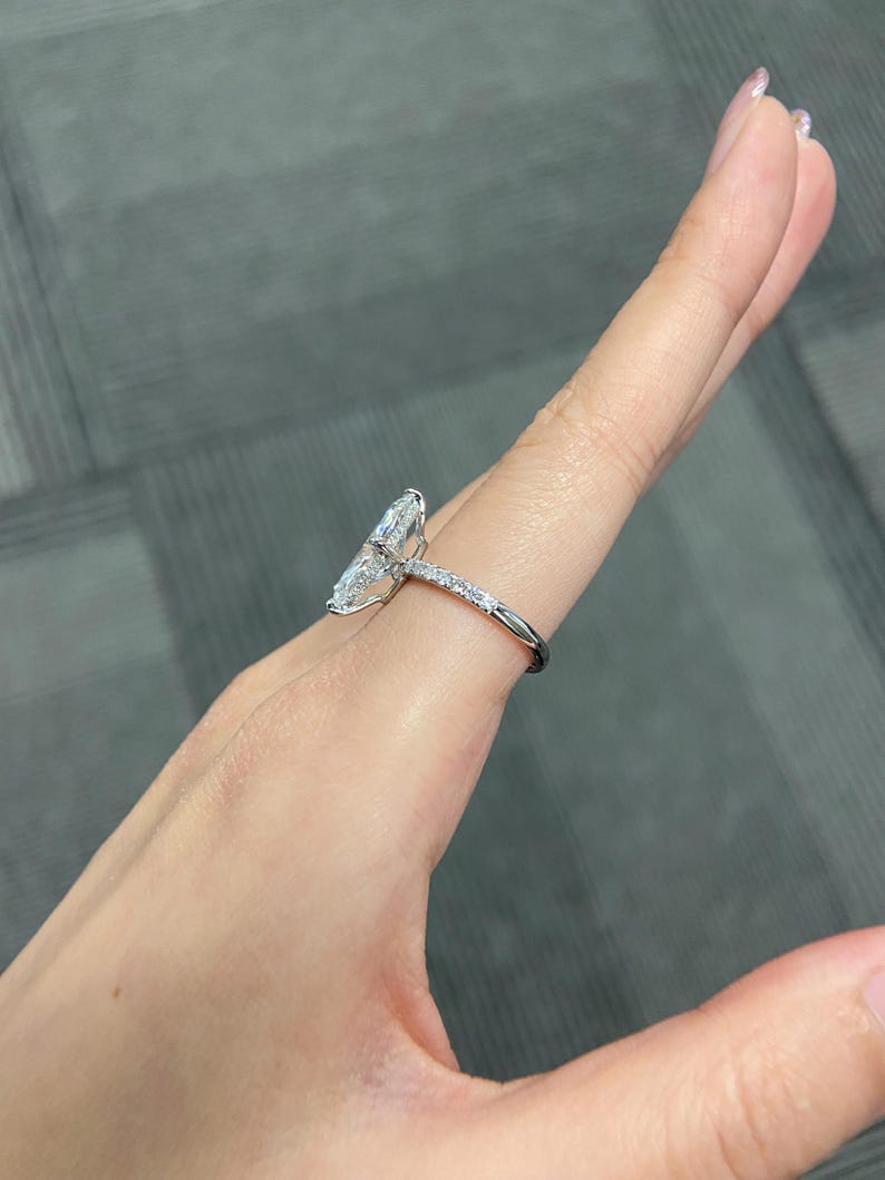 Marquise Shaped Three Stone Lab Grown Diamond Engagement Ring