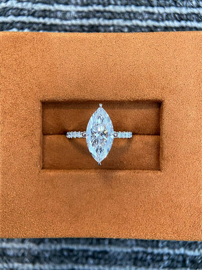 Marquise Shaped Three Stone Lab Grown Diamond Engagement Ring